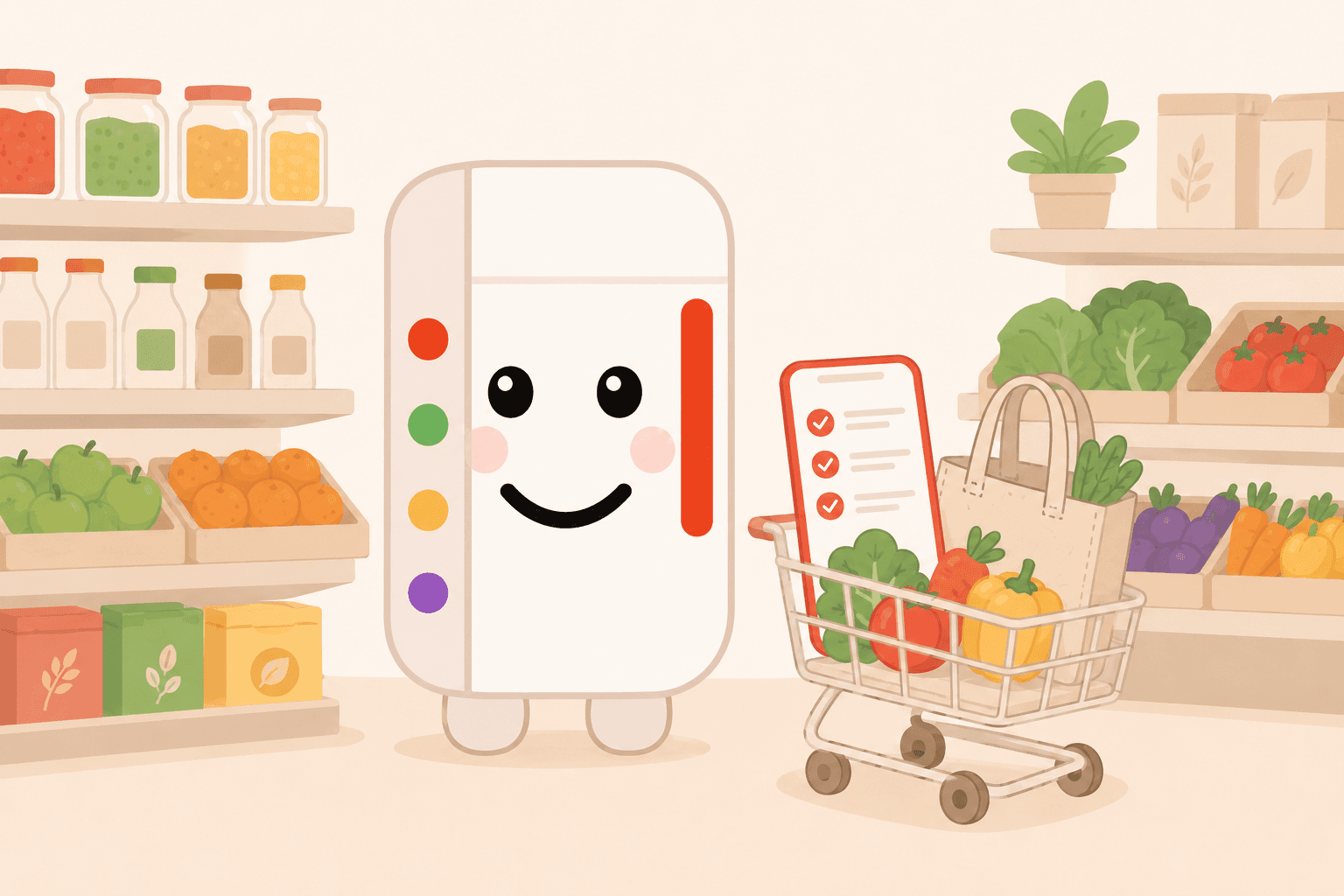 Iggy shopping with an aisle-ordered list and prices